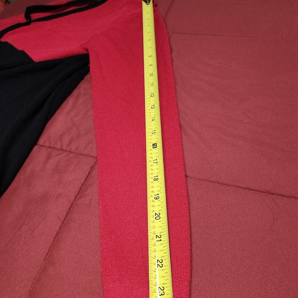 Preston & York Red Black Colorblock Y2k Ivy League Cardigan Sweater V-Neck Small - Picture 9 of 10